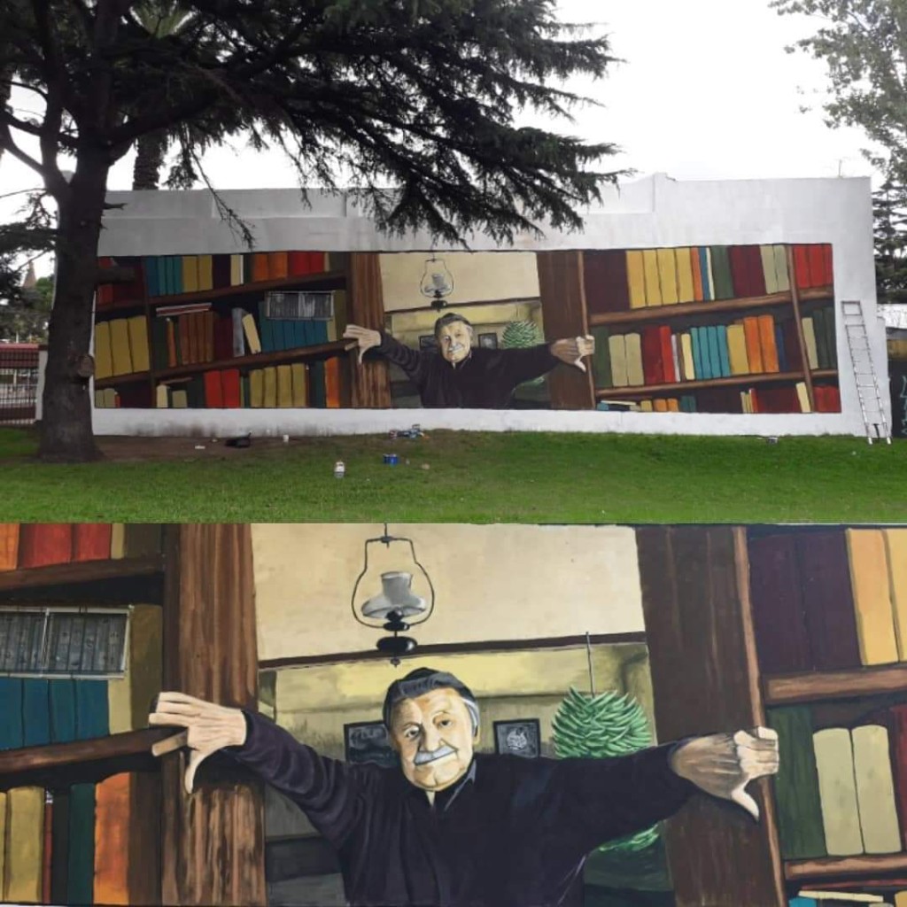 Mario y su Biblioteca — mural by Lulo, Montevideo, Uruguay